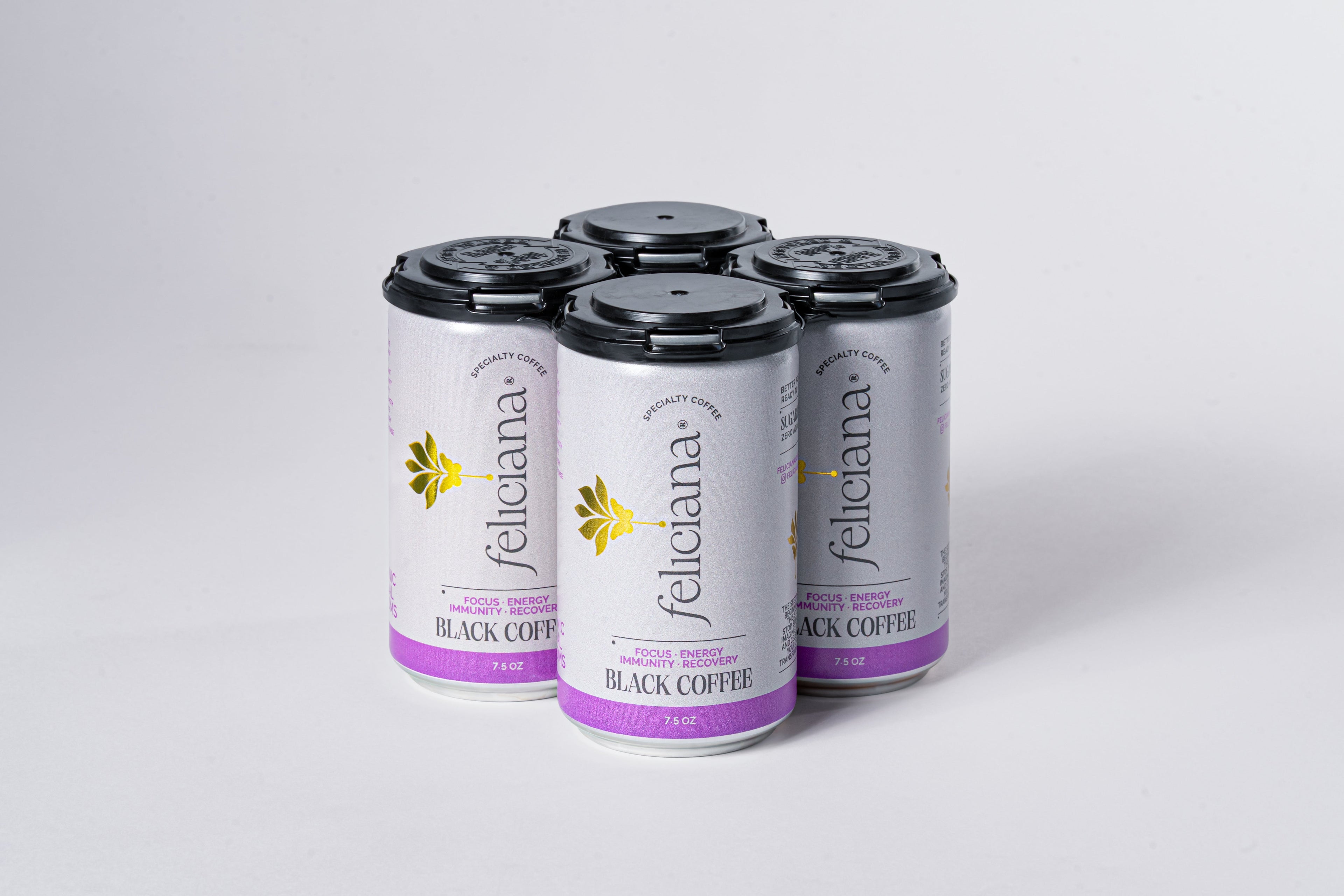 4-Pack Focus Energy Canned Black Coffee with 10 Adaptogen Mushrooms (7.5 oz)